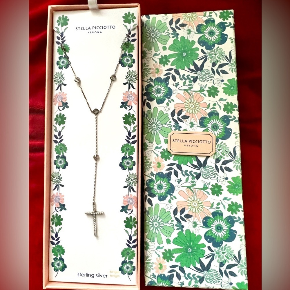 Stella Picciotto VeronaVintage Sterling Silver Necklace, Cross with Stones
